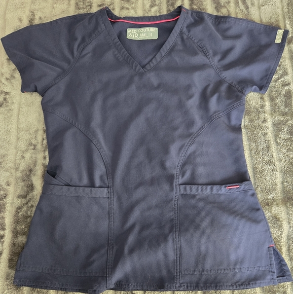 Med Couture Navy Blue Scrub Top - Picture 1 of 4